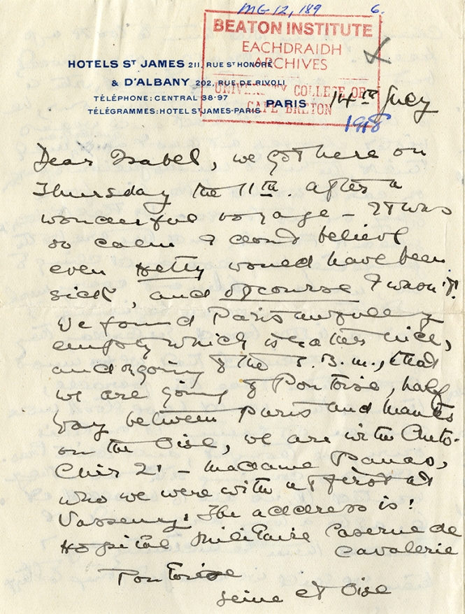 Letter from Katharine McLennan to Isabel Farley